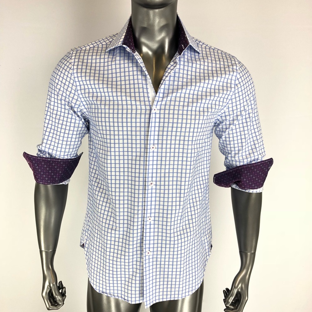 MICHELSONS LONDON Men Plaid CHECK  SHIRT M medium